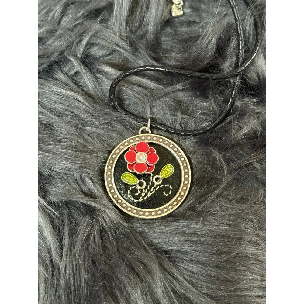 Brighton Black Cord Flower‎ Pendant Necklace